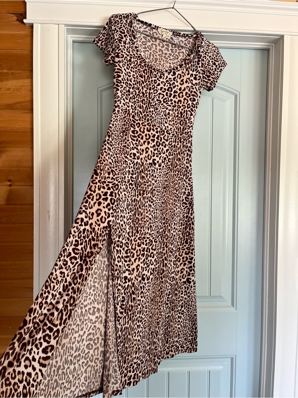 Jessica Simpson Leopard Print Maxi Dress in Brown and Cream